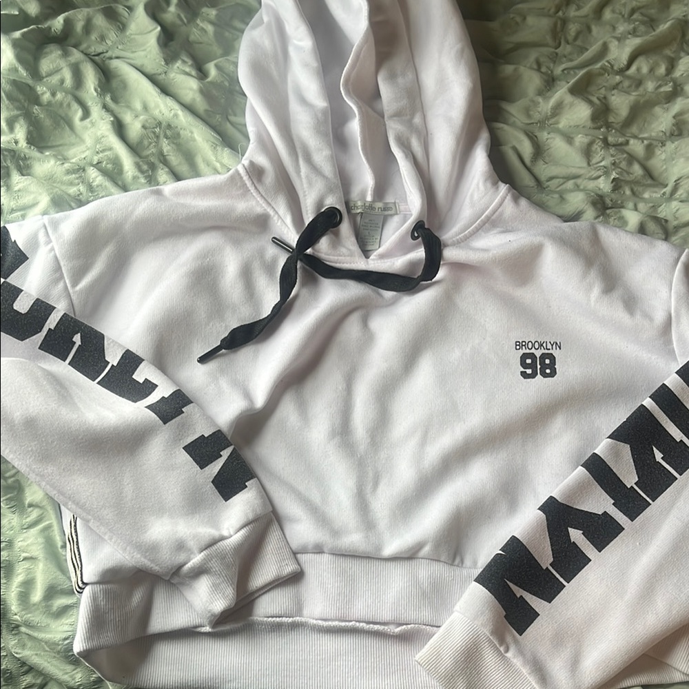 White Hoodie with Black Brooklyn Print